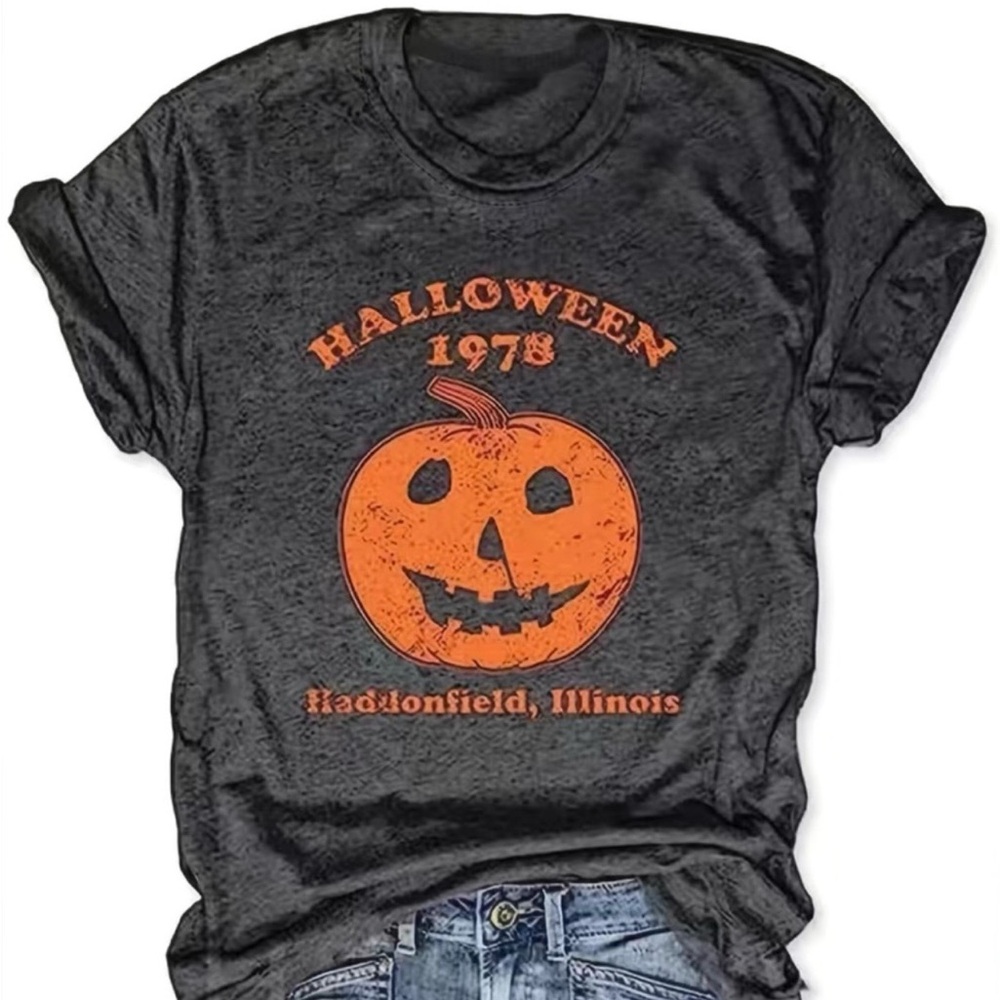 Halloween 1978 Haddonfield IL T-shirt Women’s Size Small Gray Shirt Pumpkin - Picture 2 of 10